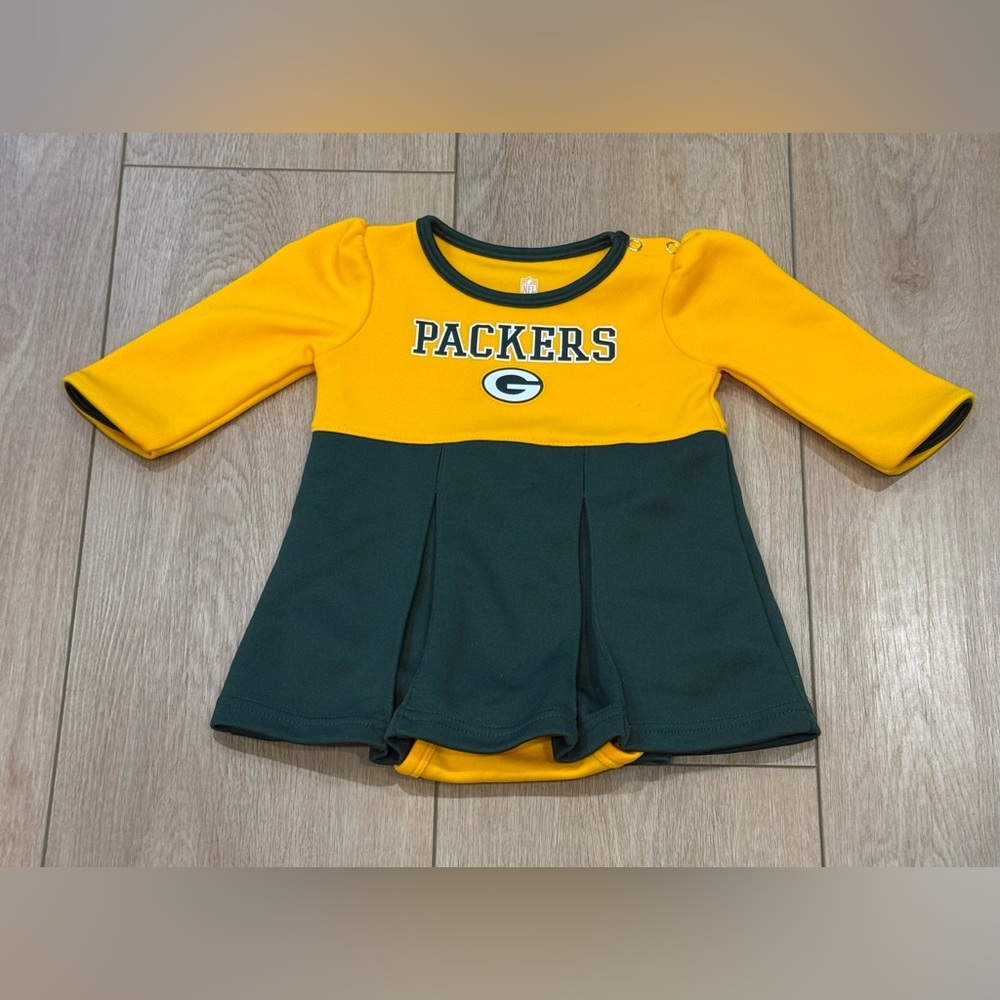 NFL Green Bay Packers Baby Dress Bodysuit 12M Gold Green Long Sleeve